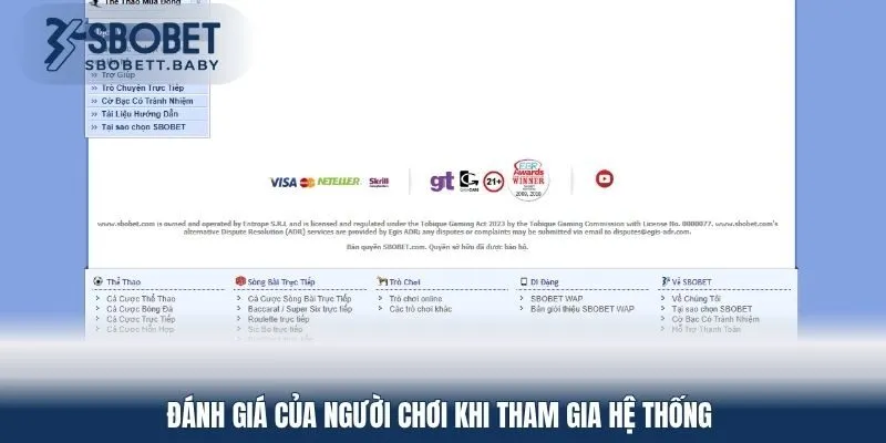 Đánh giá của người chơi khi tham gia hệ thống